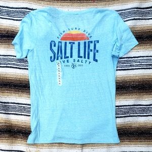 Salt Life Live Salty Ocean Blue Graphic Short Sleeved Scoop Neck T Shirt Top XL